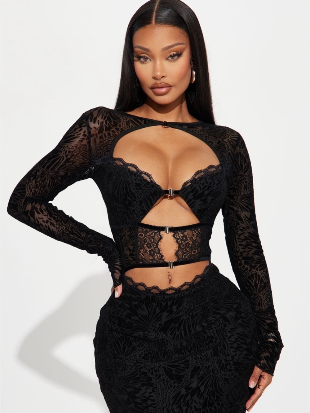 Fashion Nova Black Lace Cutout Mini Dress